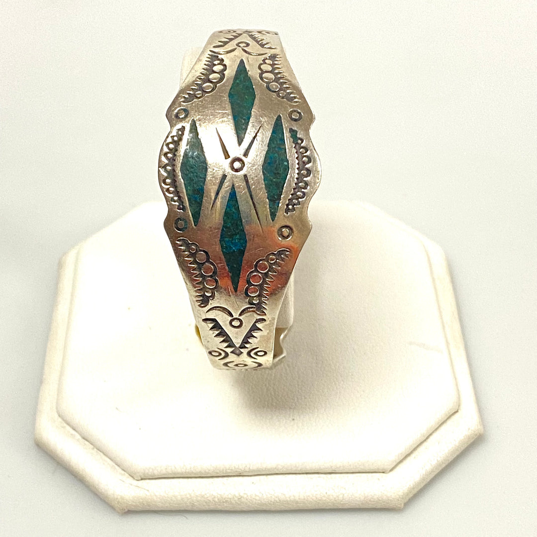 v253 Vintage Navajo Native American Sterling Silver Cuff Turquoise Inlay Bracelet