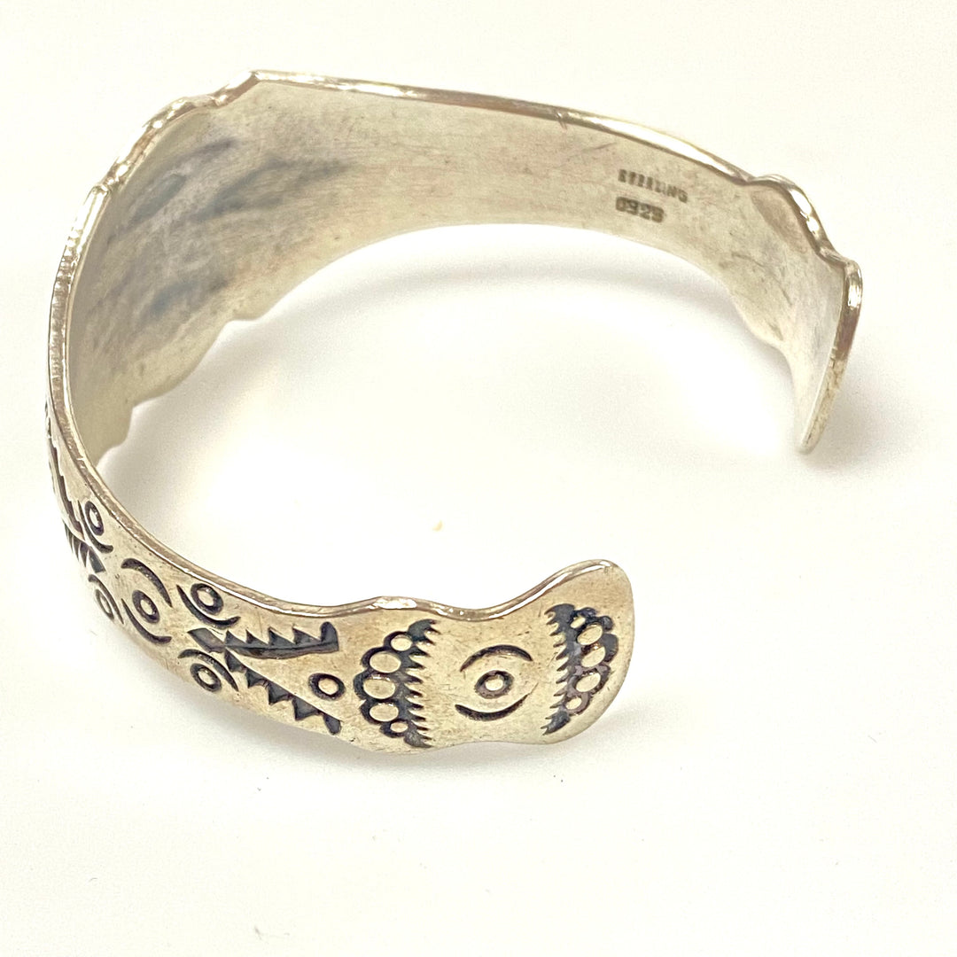 v253 Vintage Navajo Native American Sterling Silver Cuff Turquoise Inlay Bracelet