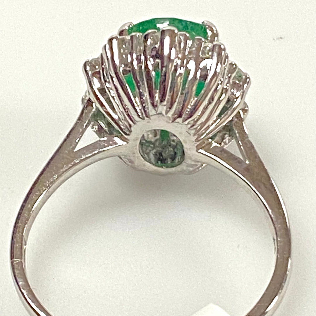v255 Vintage 14K White Gold Green Emerald Diamond Engagement Ring Size 6.25