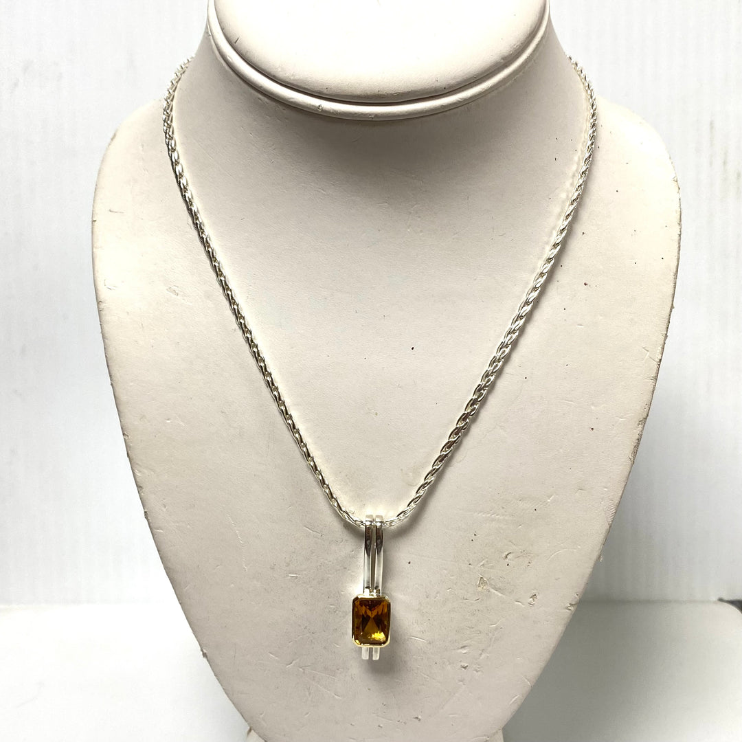 v264 Vintage Sterling Silver 999 Chain Necklace 16" Genuine Citrine 18k Pendant Lorenzo Fancy Bianchi