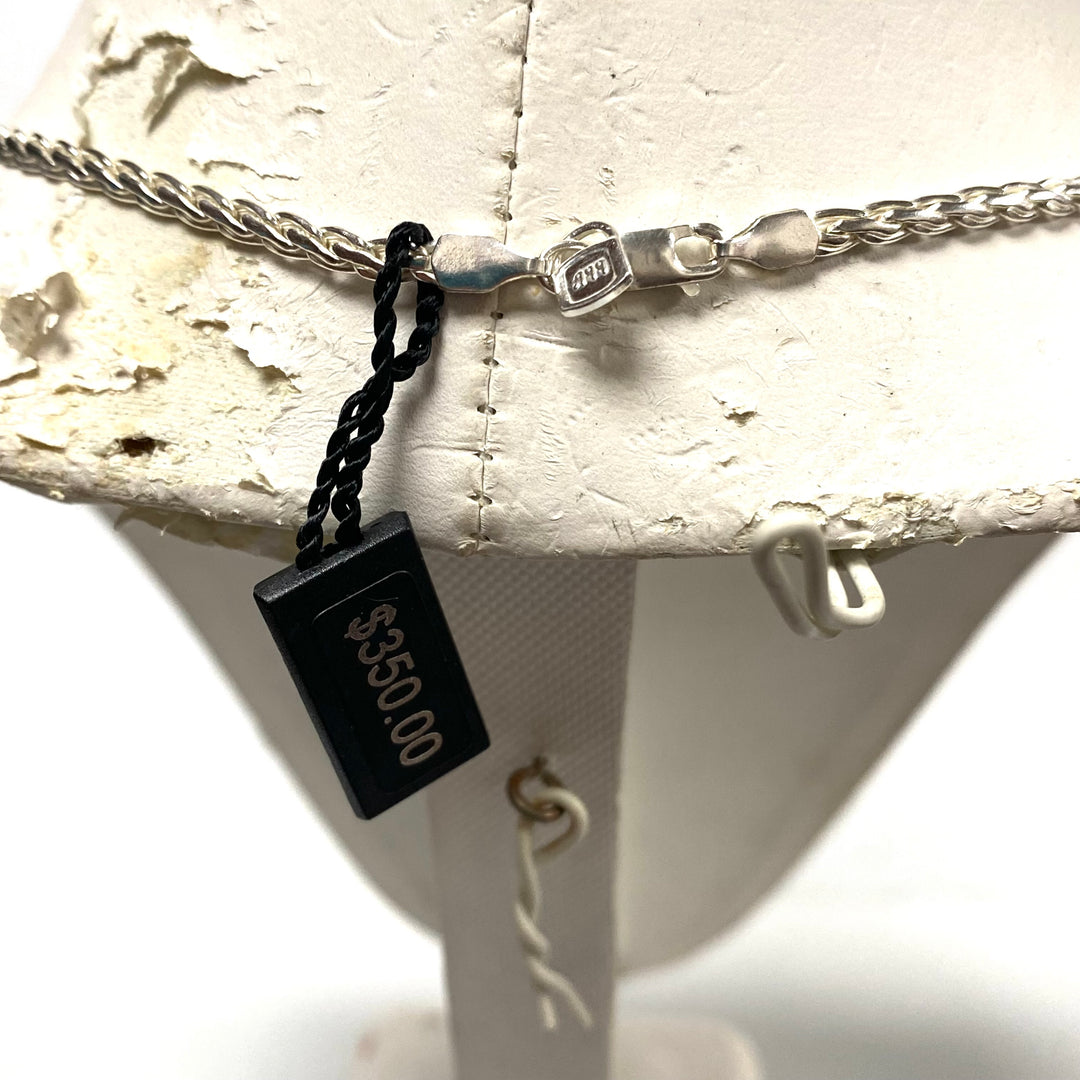 v264 Vintage Sterling Silver 999 Chain Necklace 16" Genuine Citrine 18k Pendant Lorenzo Fancy Bianchi