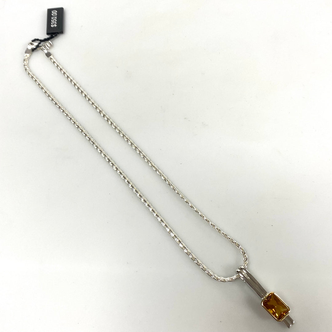 v264 Vintage Sterling Silver 999 Chain Necklace 16" Genuine Citrine 18k Pendant Lorenzo Fancy Bianchi