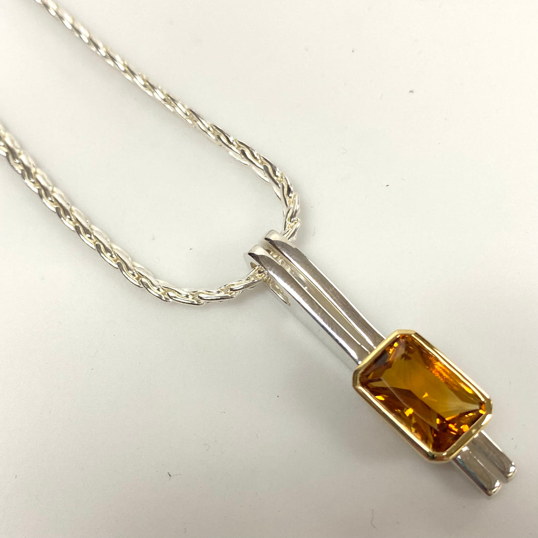 v264 Vintage Sterling Silver 999 Chain Necklace 16" Genuine Citrine 18k Pendant Lorenzo Fancy Bianchi