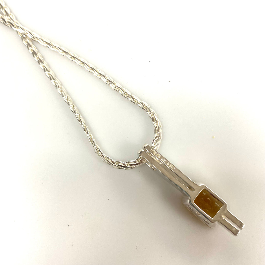 v264 Vintage Sterling Silver 999 Chain Necklace 16" Genuine Citrine 18k Pendant Lorenzo Fancy Bianchi
