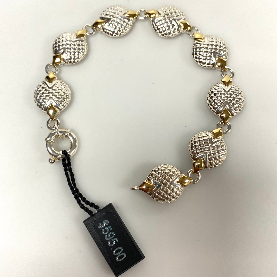 v266 Lorenzo 925 Sterling Silver 18k Yellow Gold Link Bracelet