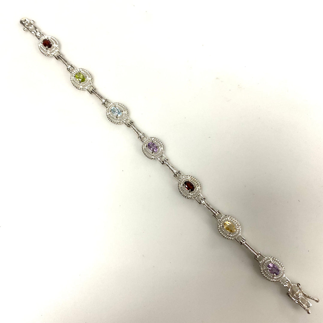 v267 Vintage Elegant Sterling Silver Multi Gemstones Bracelet