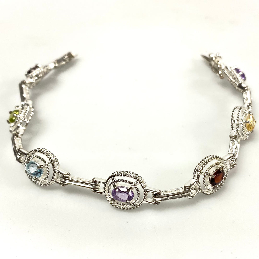 v267 Vintage Elegant Sterling Silver Multi Gemstones Bracelet