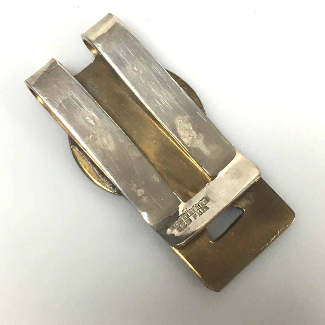 v274 Vintage Sterling Silver 925 Money Clip Cash Holder Mayan Calendar Shape