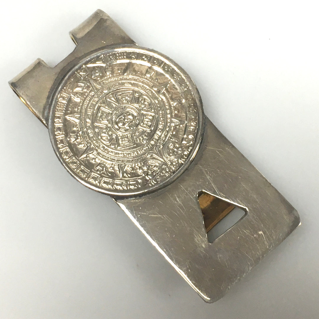 v274 Vintage Sterling Silver 925 Money Clip Cash Holder Mayan Calendar Shape