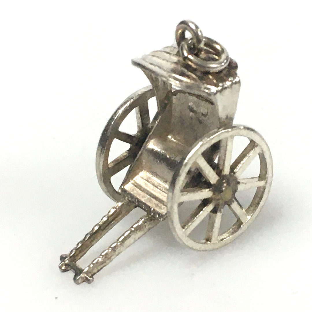 v275 Sterling Silver Antique Art Deco Rickshaw Carriage 3D Movable Pendant Charm