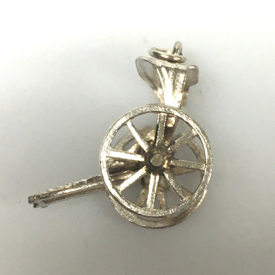 v275 Sterling Silver Antique Art Deco Rickshaw Carriage 3D Movable Pendant Charm
