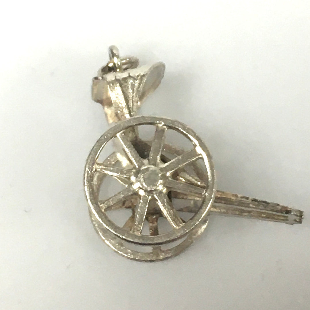 v275 Sterling Silver Antique Art Deco Rickshaw Carriage 3D Movable Pendant Charm