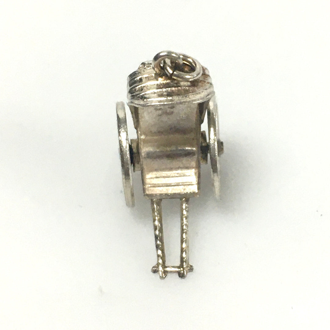 v275 Sterling Silver Antique Art Deco Rickshaw Carriage 3D Movable Pendant Charm