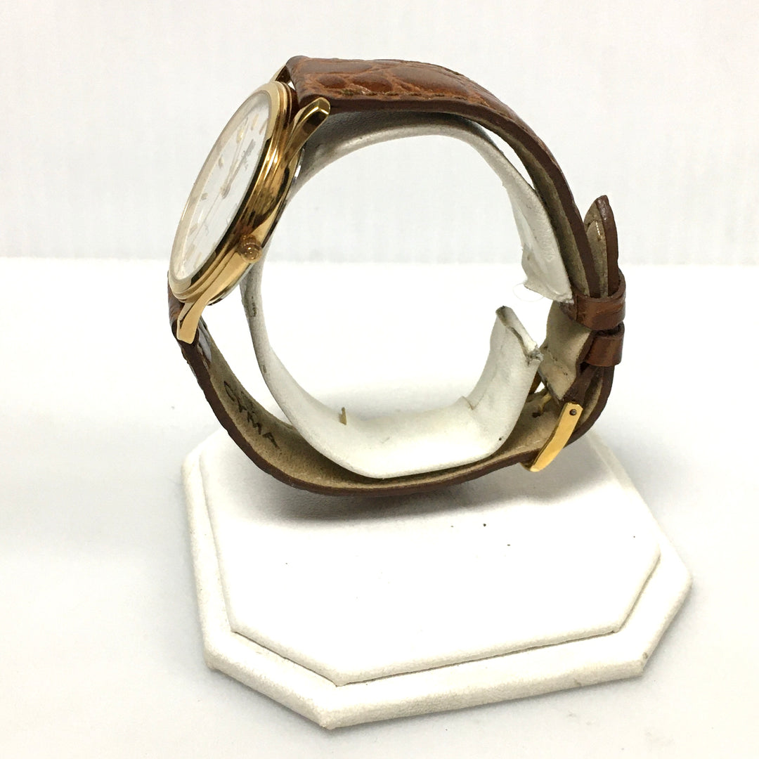 v290 Vintage CYMA Quartz Swiss Made Gold Tone 7 Jewels Wrist Watch Leather Band