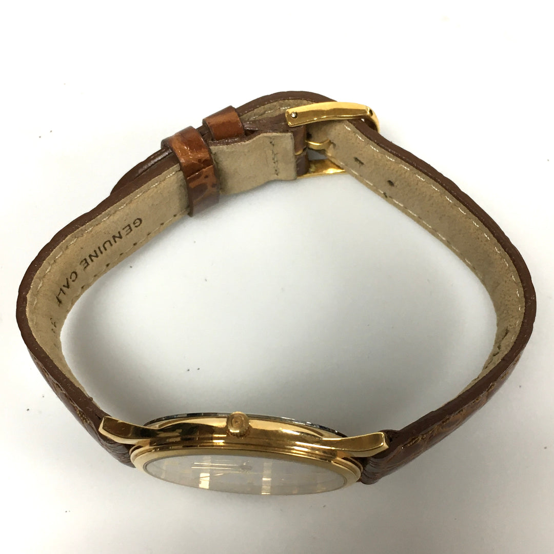 v290 Vintage CYMA Quartz Swiss Made Gold Tone 7 Jewels Wrist Watch Leather Band