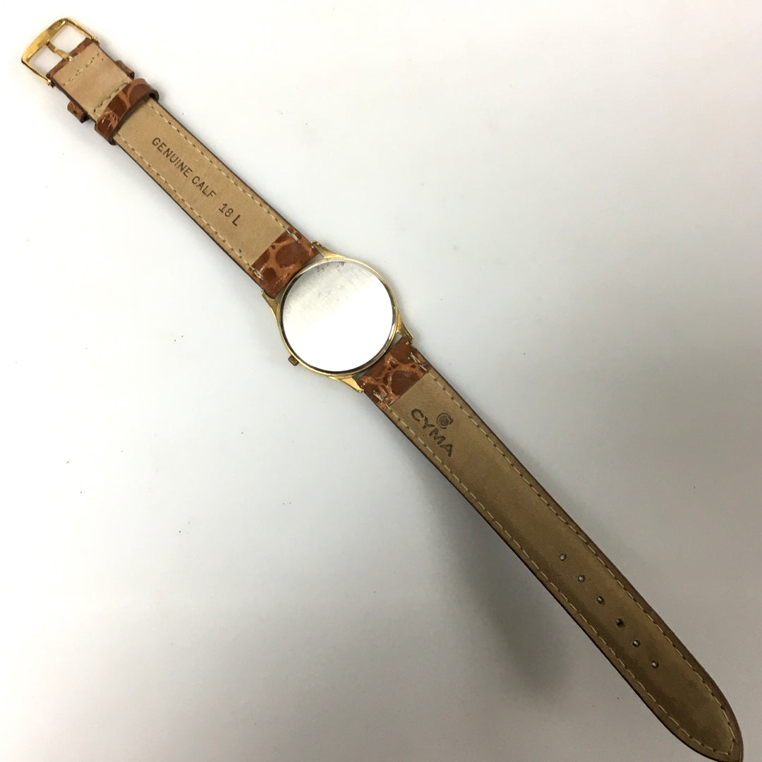 v291 Vintage CYMA Quartz Swiss Made Gold Tone Wrist Watch Leather Band