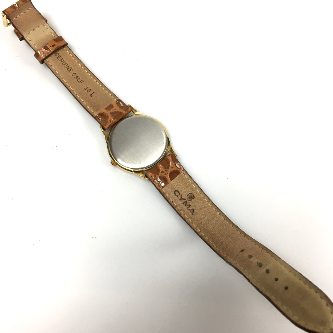 v292 Vintage CYMA Quartz Swiss Made Gold Tone Wrist Watch Leather Band
