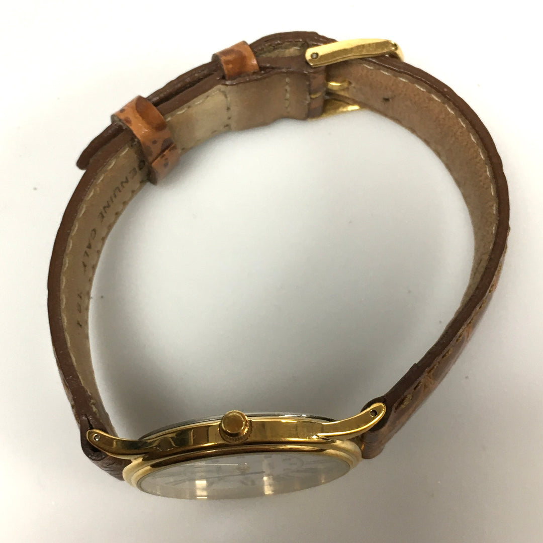 v292 Vintage CYMA Quartz Swiss Made Gold Tone Wrist Watch Leather Band