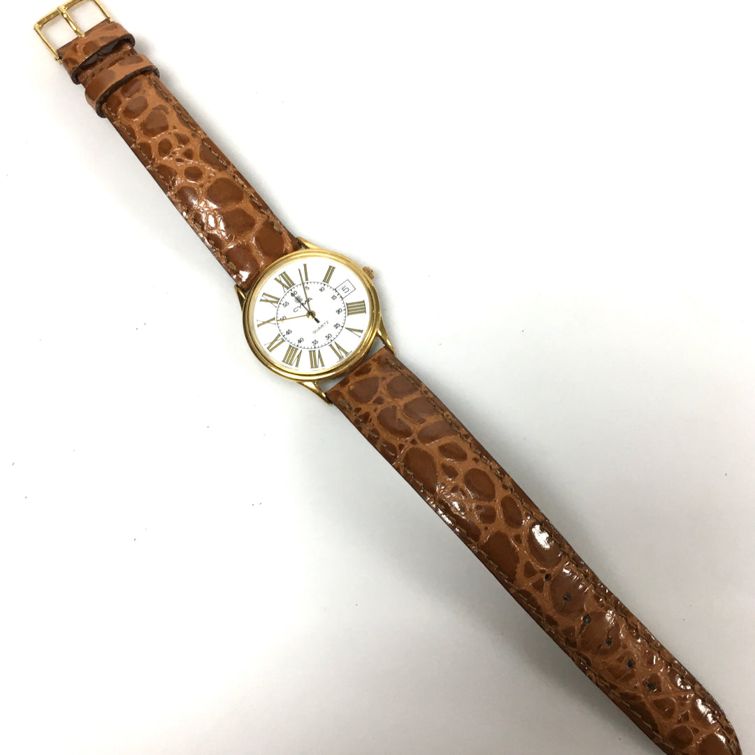 v292 Vintage CYMA Quartz Swiss Made Gold Tone Wrist Watch Leather Band