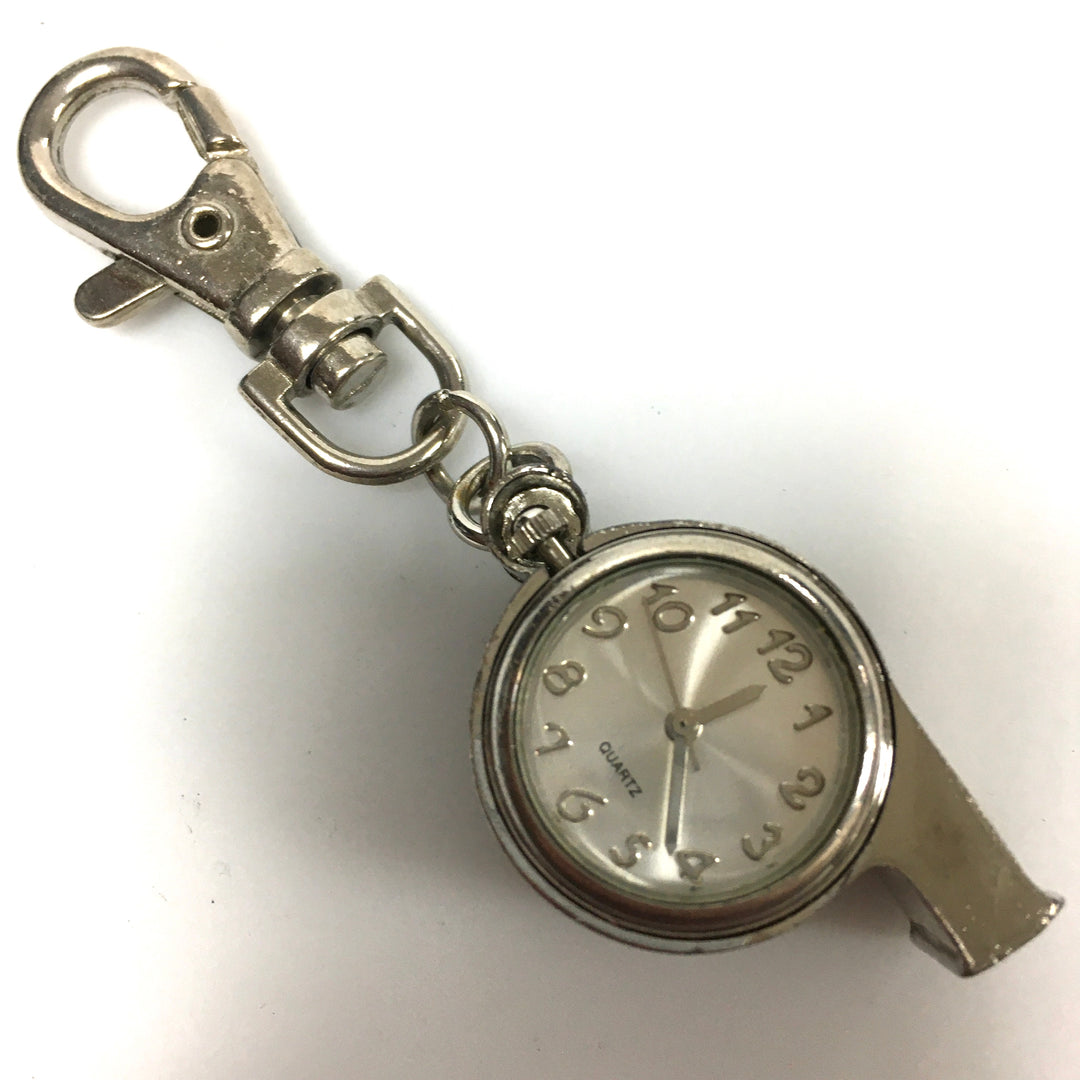 v296 Vintage Quartz Silver Tone Pocket Watch Working Whistle Pendant Watch