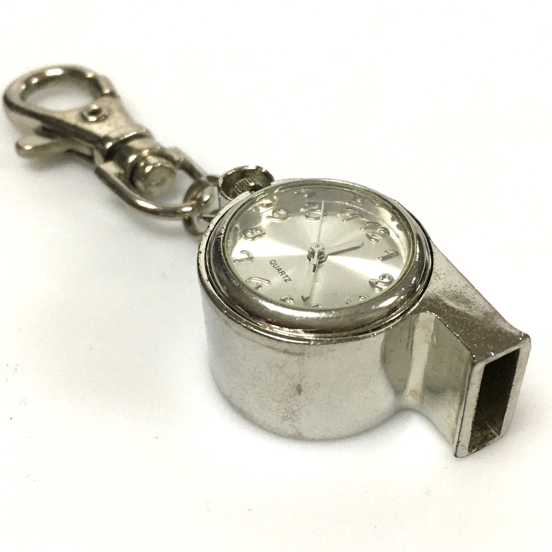 v296 Vintage Quartz Silver Tone Pocket Watch Working Whistle Pendant Watch