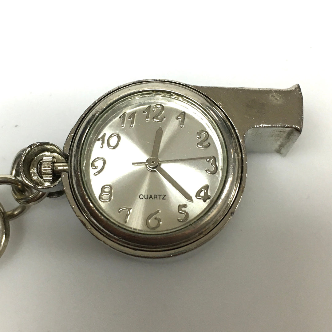 v296 Vintage Quartz Silver Tone Pocket Watch Working Whistle Pendant Watch