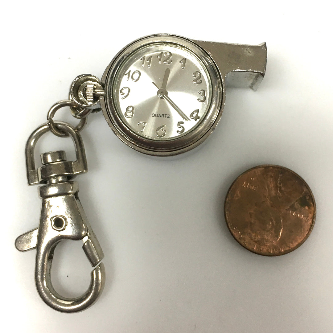 v296 Vintage Quartz Silver Tone Pocket Watch Working Whistle Pendant Watch