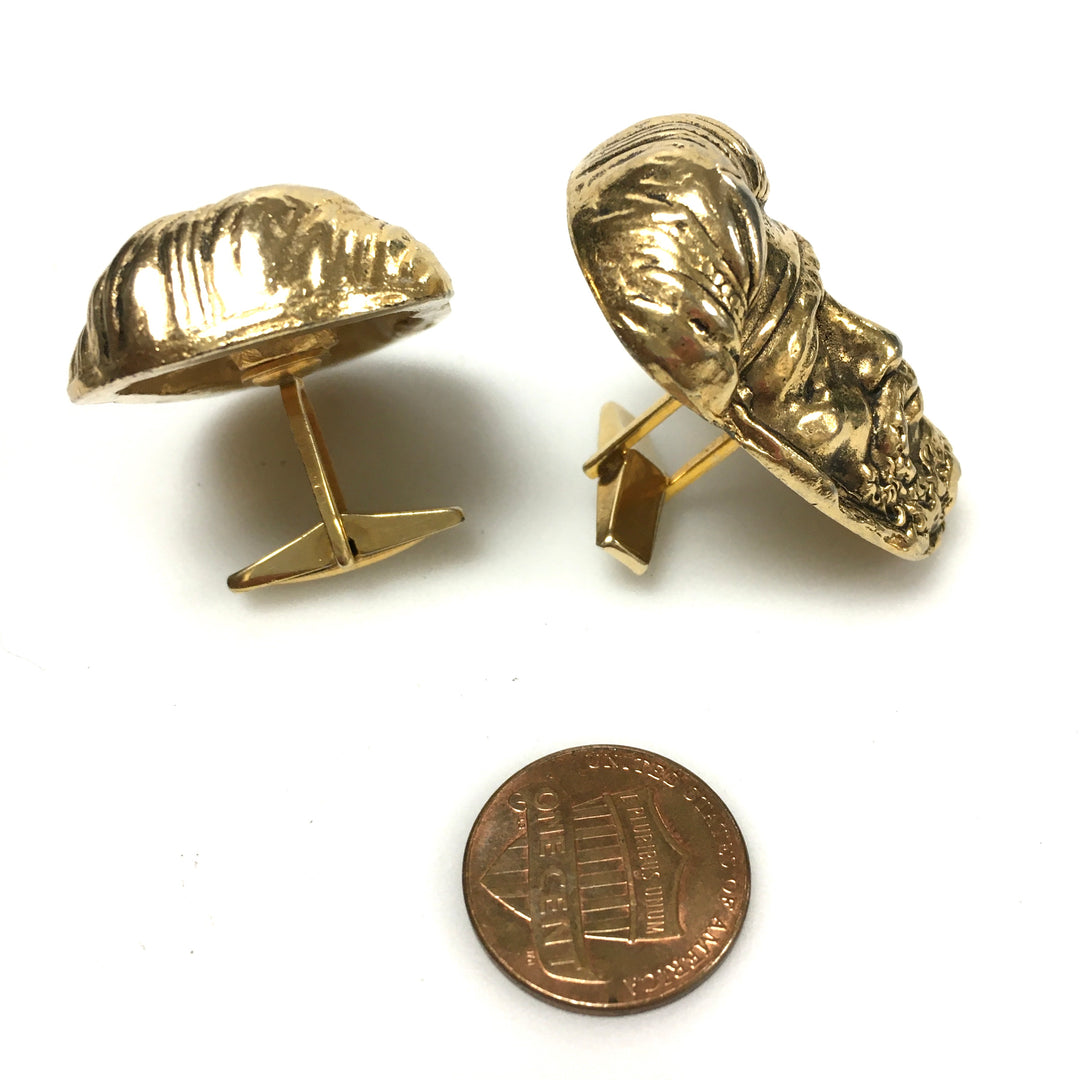 v297 Vintage Joseff Shiny Gold Tone Turban Man Cufflinks 2pc 1940's