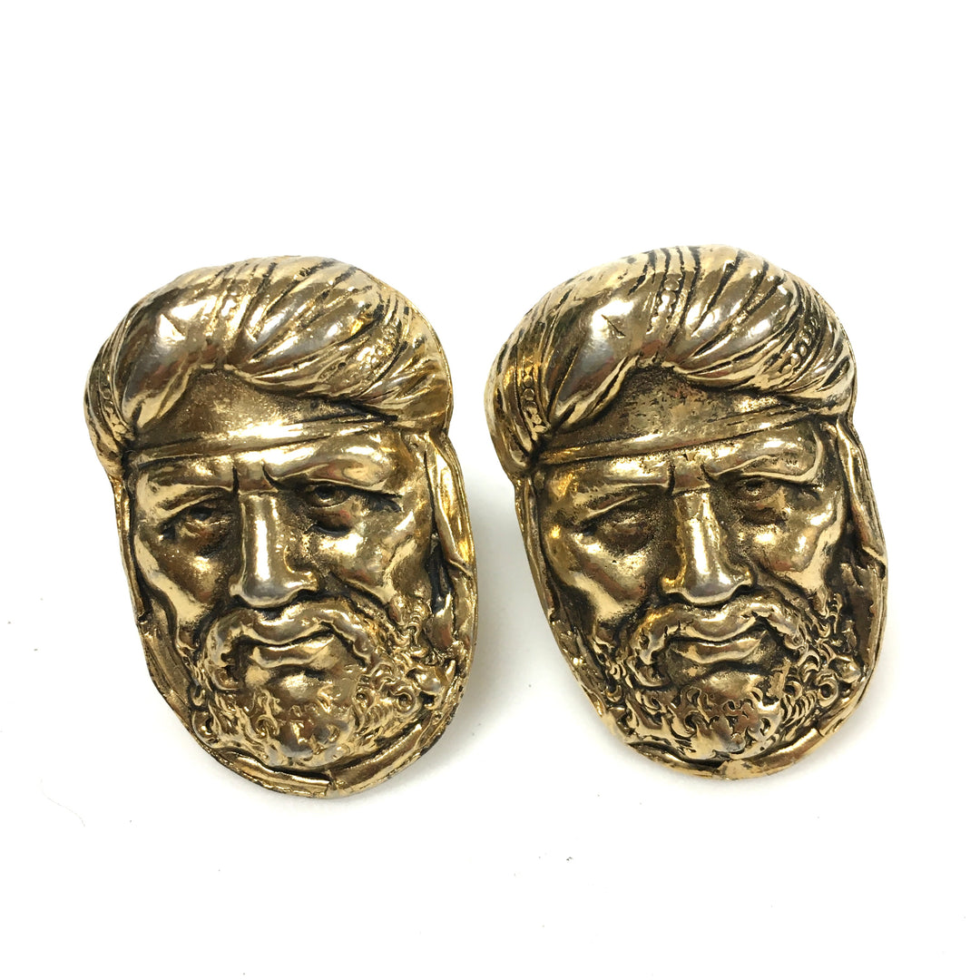 v297 Vintage Joseff Shiny Gold Tone Turban Man Cufflinks 2pc 1940's