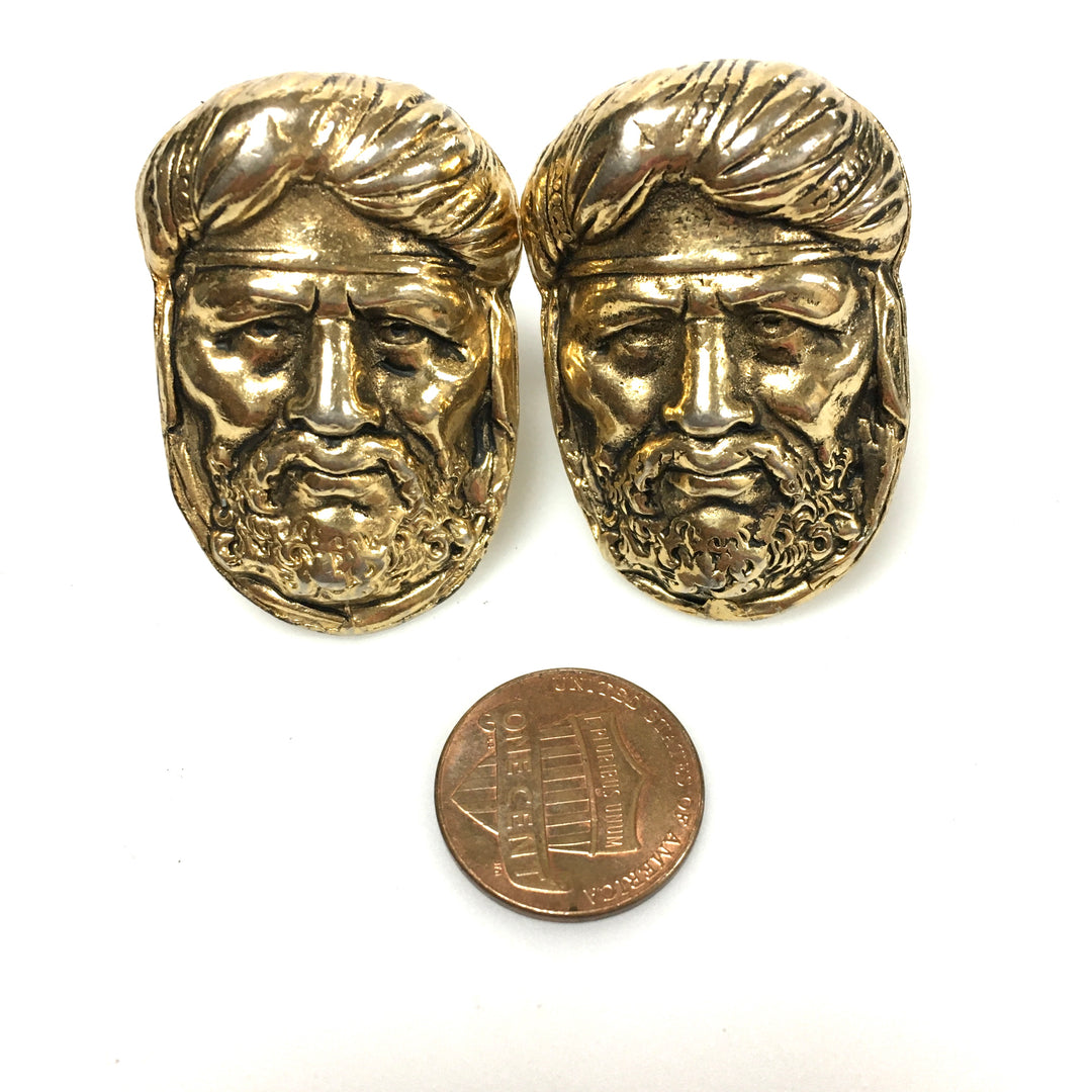v297 Vintage Joseff Shiny Gold Tone Turban Man Cufflinks 2pc 1940's