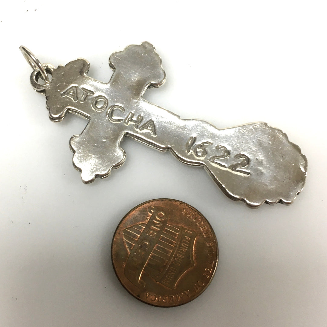 v299 Vintage Sterling Silver Religious Cross Pendant Charm Atocha 1622