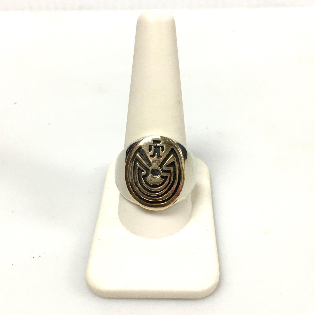 v302 Vintage Native American Sterling Silver 14k Yellow Gold Man In The Maze Ring Size 11