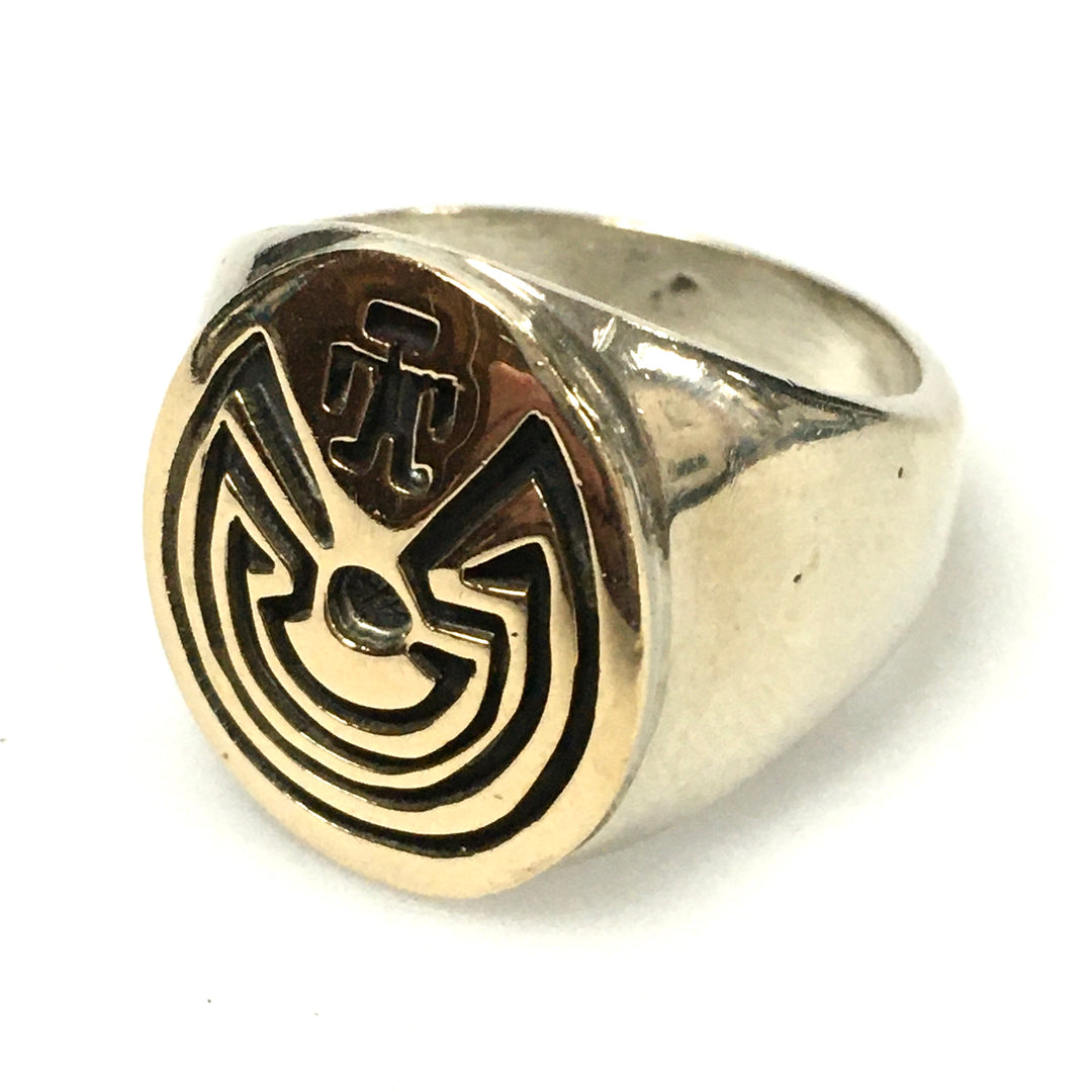 v302 Vintage Native American Sterling Silver 14k Yellow Gold Man In The Maze Ring Size 11