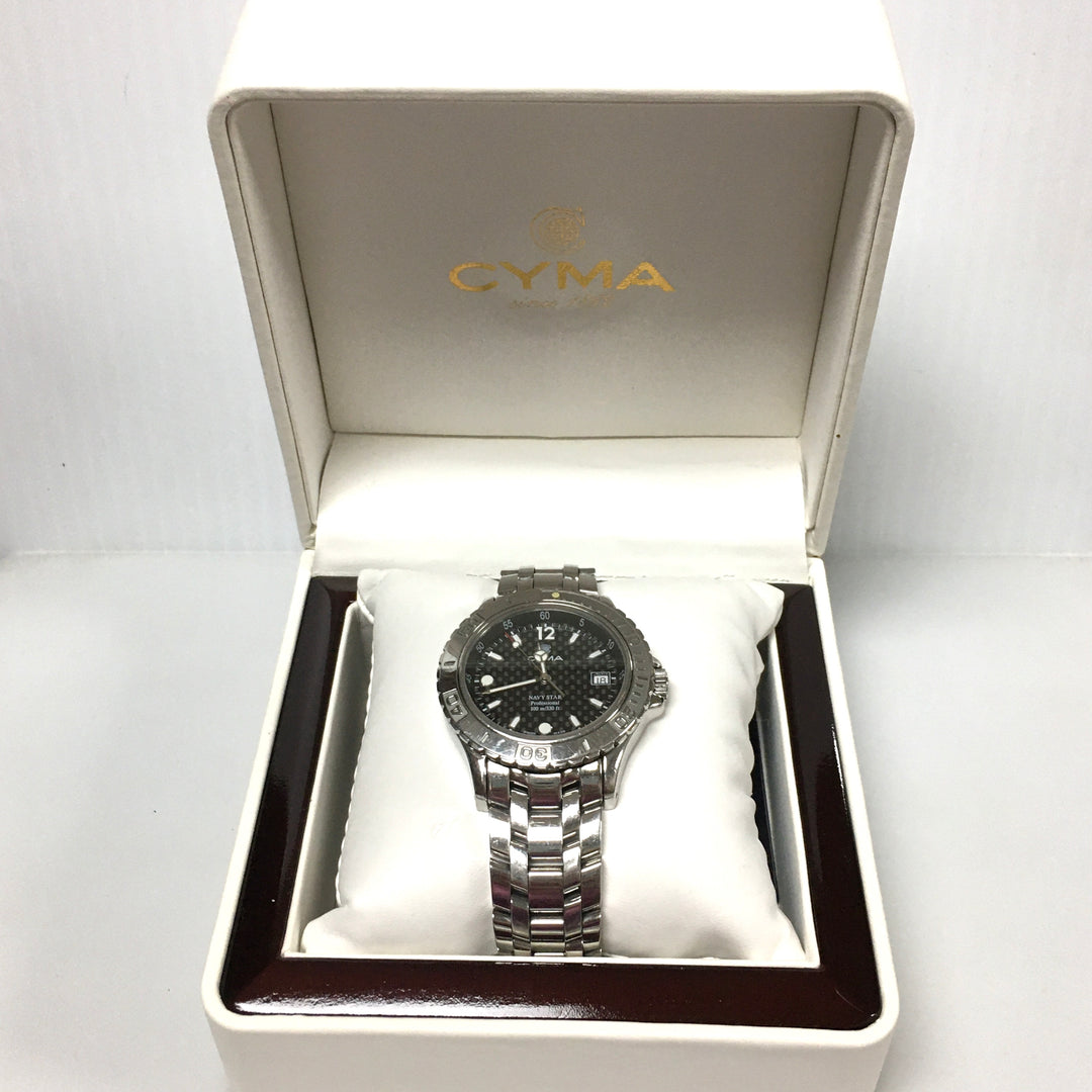 v304 Vintage CYMA Navistar Professional Quartz Swiss Made Silver Tone Wrist Watch