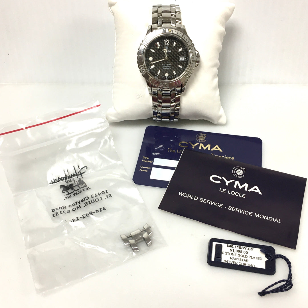 v304 Vintage CYMA Navistar Professional Quartz Swiss Made Silver Tone Wrist Watch