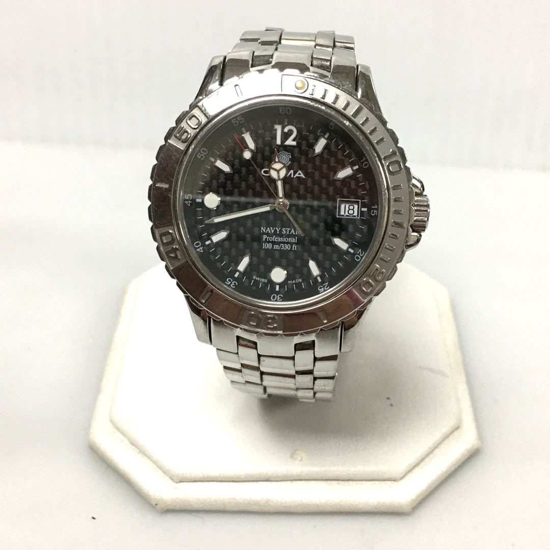 v304 Vintage CYMA Navistar Professional Quartz Swiss Made Silver Tone Wrist Watch