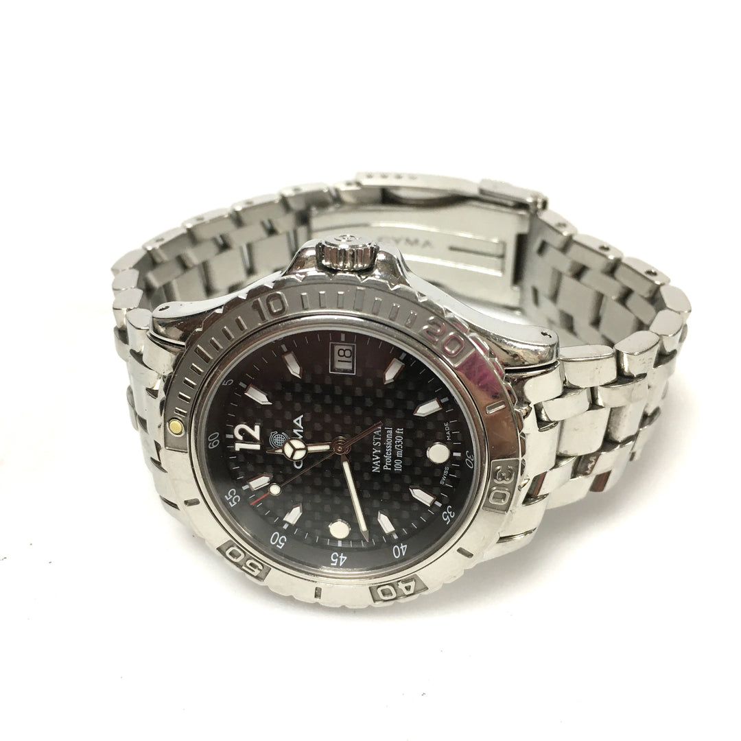 v304 Vintage CYMA Navistar Professional Quartz Swiss Made Silver Tone Wrist Watch