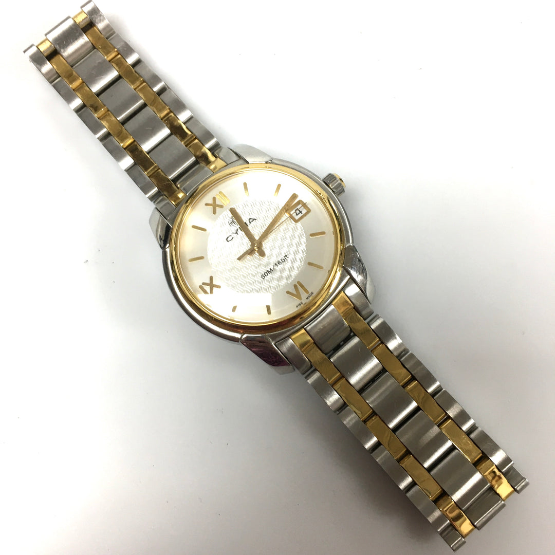 v305 Vintage CYMA 50M WR Quartz Swiss Made Two-Tone Stainless Steel Wrist Watch