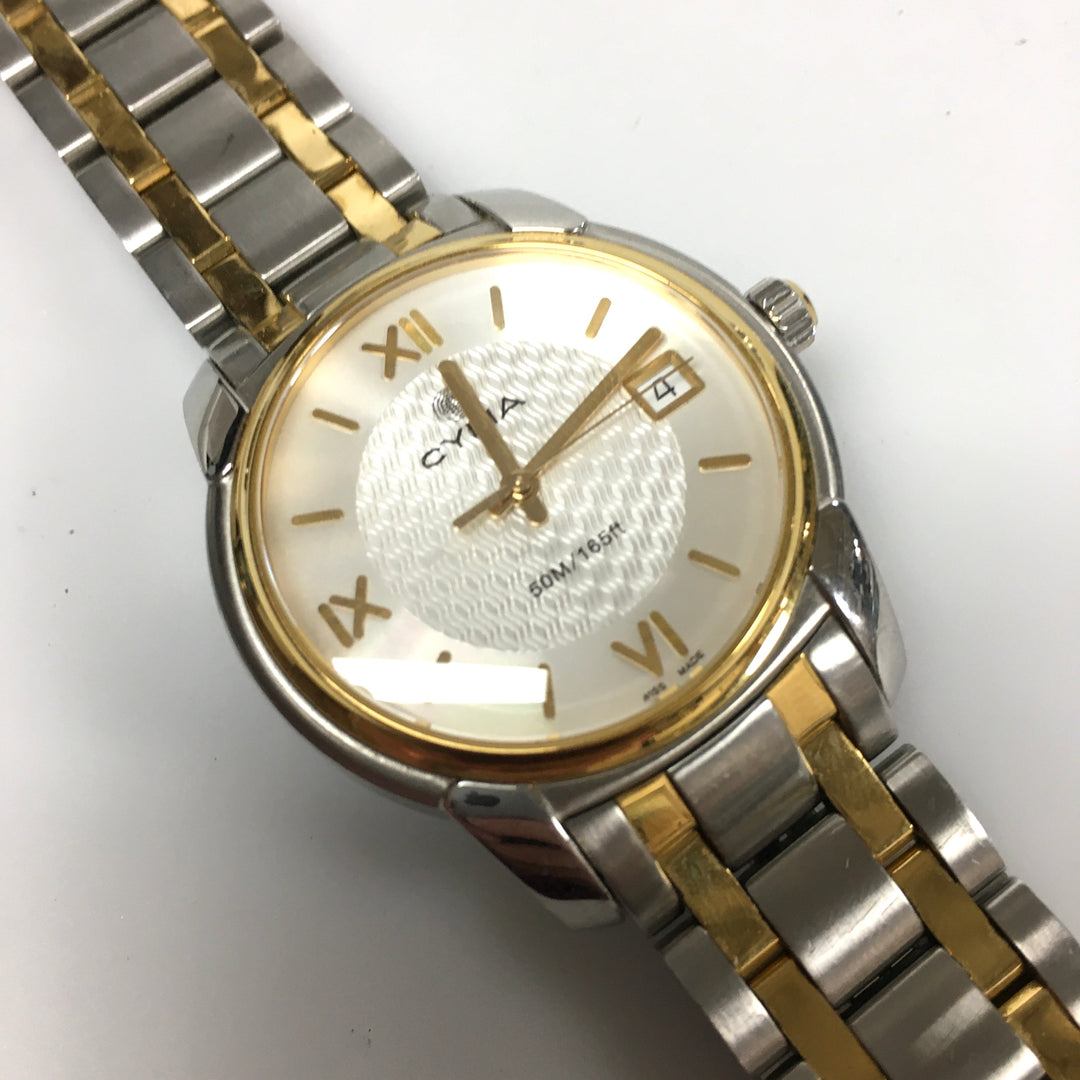 v305 Vintage CYMA 50M WR Quartz Swiss Made Two-Tone Stainless Steel Wrist Watch