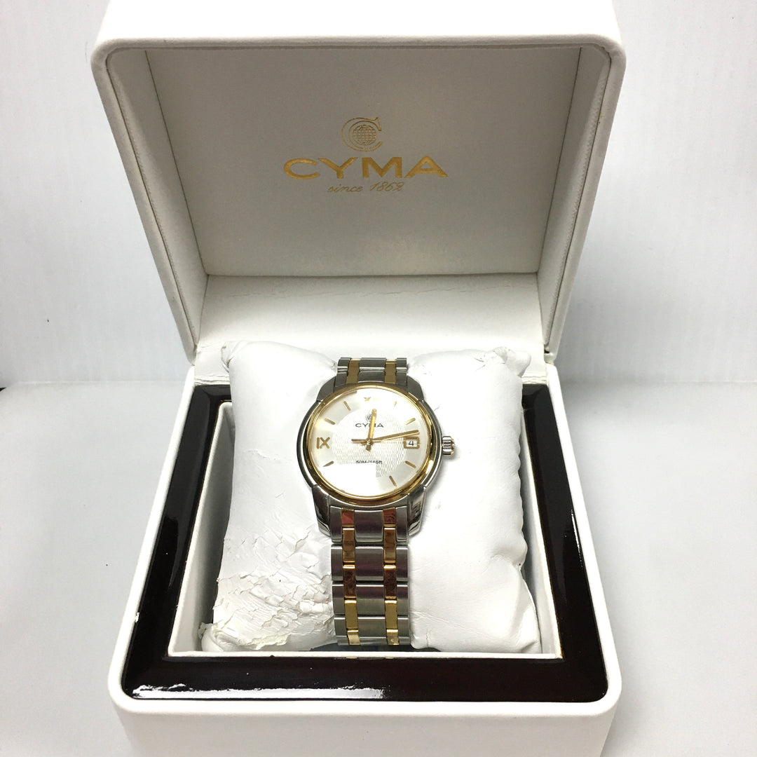 v305 Vintage CYMA 50M WR Quartz Swiss Made Two-Tone Stainless Steel Wrist Watch
