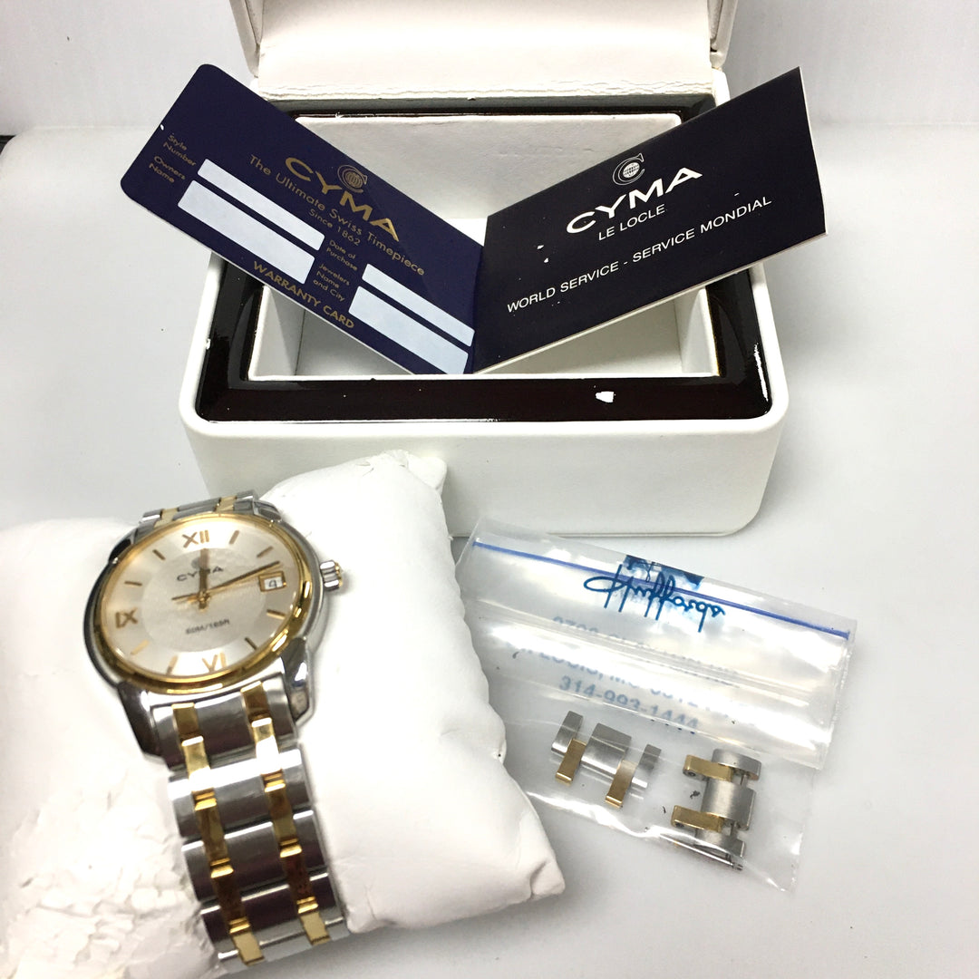 v305 Vintage CYMA 50M WR Quartz Swiss Made Two-Tone Stainless Steel Wrist Watch