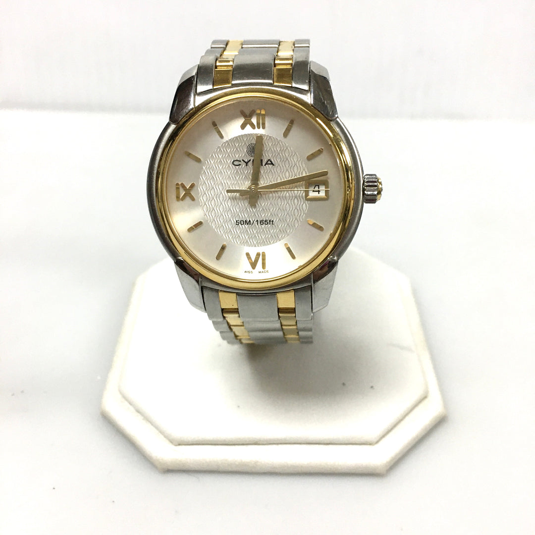 v305 Vintage CYMA 50M WR Quartz Swiss Made Two-Tone Stainless Steel Wrist Watch