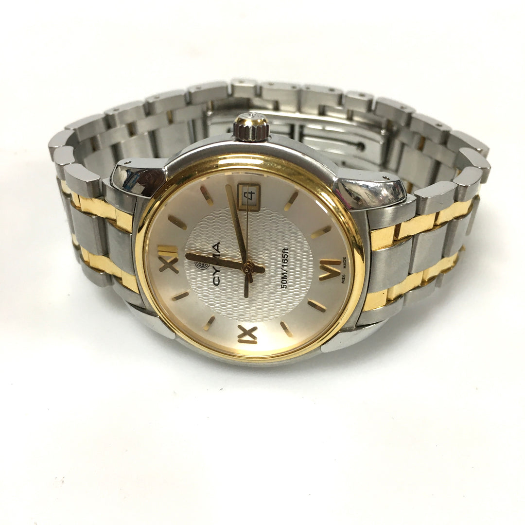 v305 Vintage CYMA 50M WR Quartz Swiss Made Two-Tone Stainless Steel Wrist Watch