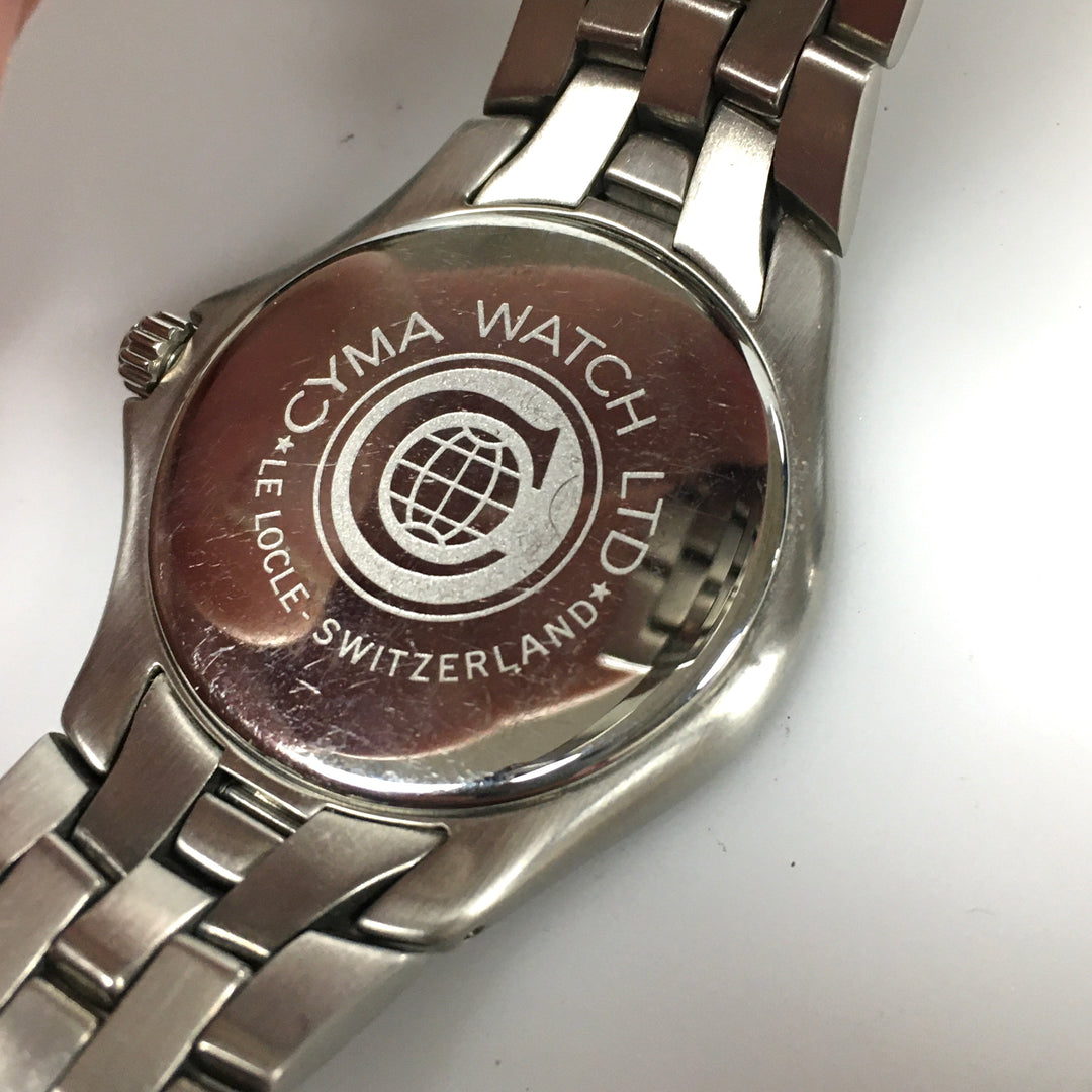 v306 Vintage CYMA 50M WR Quartz Swiss Made Silver Stainless Steel Wrist Watch