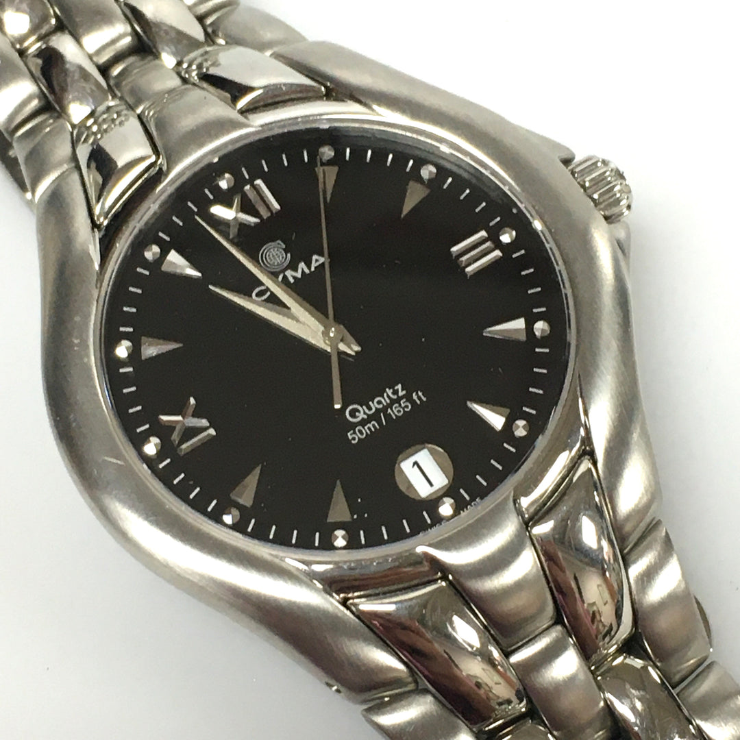 v306 Vintage CYMA 50M WR Quartz Swiss Made Silver Stainless Steel Wrist Watch