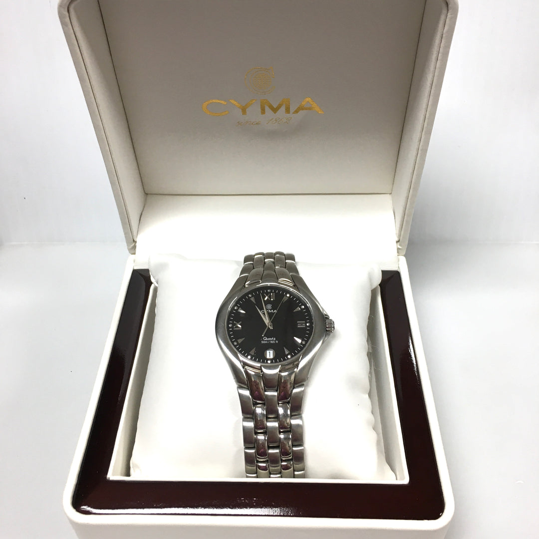 v306 Vintage CYMA 50M WR Quartz Swiss Made Silver Stainless Steel Wrist Watch