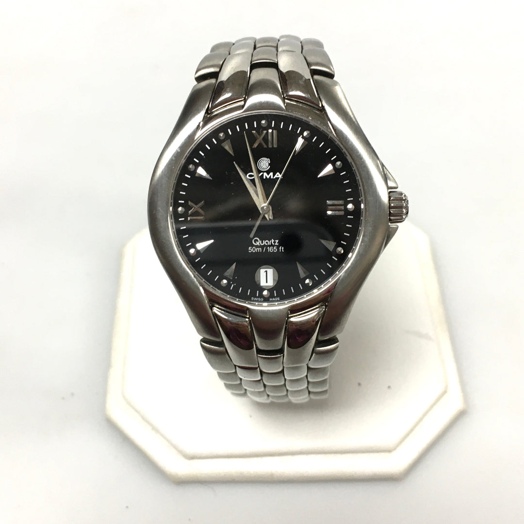 v306 Vintage CYMA 50M WR Quartz Swiss Made Silver Stainless Steel Wrist Watch
