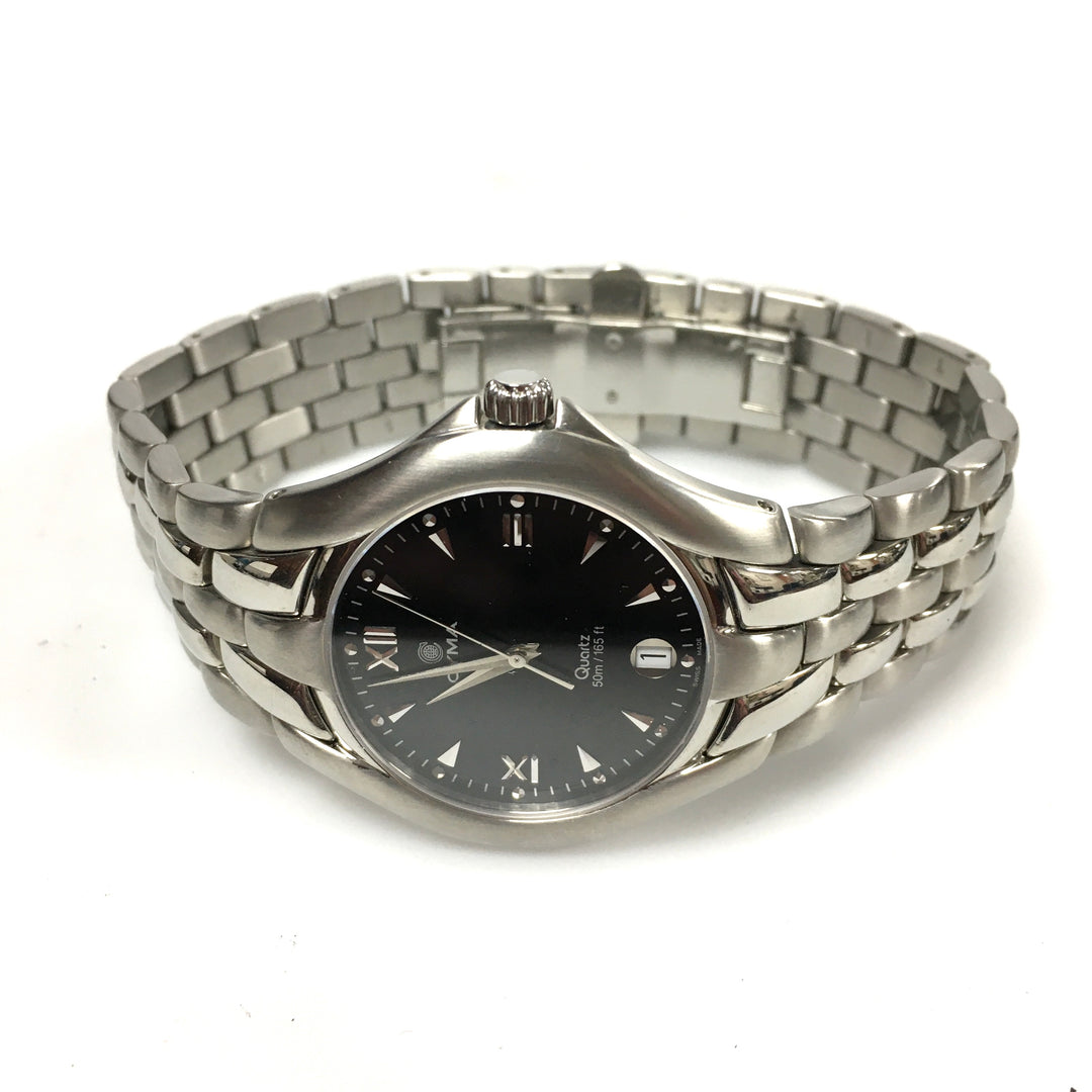 v306 Vintage CYMA 50M WR Quartz Swiss Made Silver Stainless Steel Wrist Watch