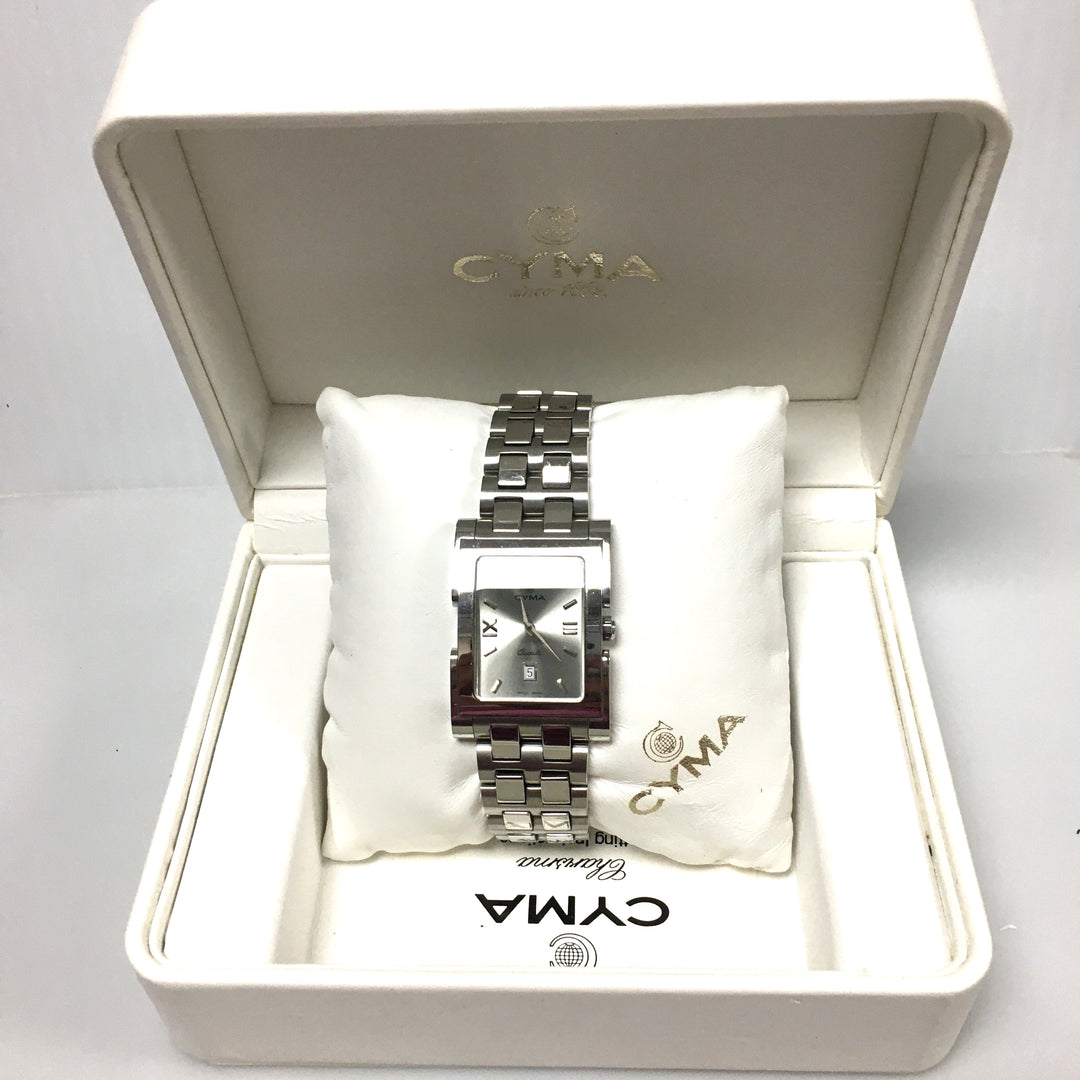 v308 Vintage CYMA Quartz Swiss Made Silver Tone Stainless Steel Wrist Watch