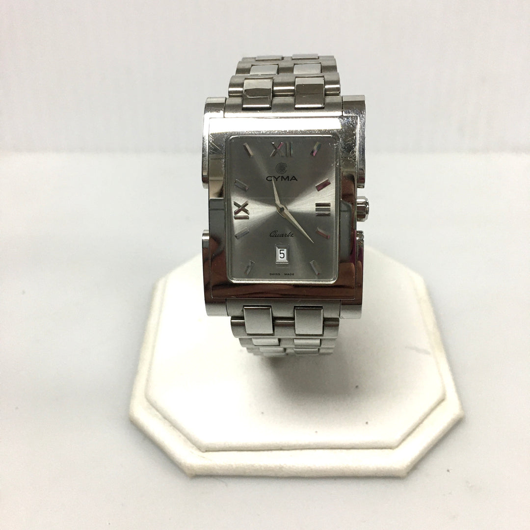 v308 Vintage CYMA Quartz Swiss Made Silver Tone Stainless Steel Wrist Watch